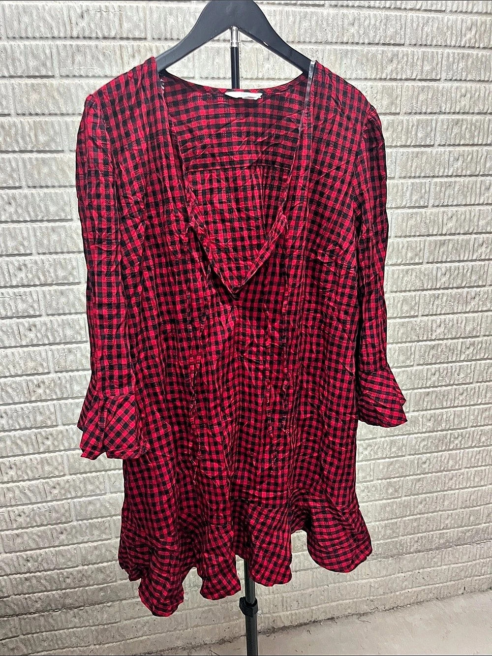Time and Tru TTE Front Dress Checkered Mini Dress in Red & Black Size 22 NWT